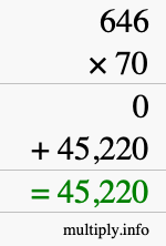 How to calculate 646 times 70 using long multiplication