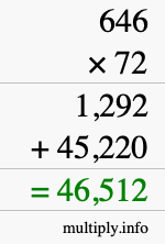 How to calculate 646 times 72 using long multiplication