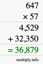 How to calculate 647 times 57 using long multiplication