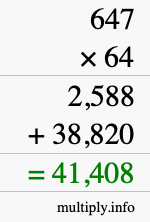 How to calculate 647 times 64 using long multiplication