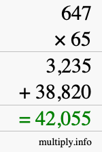 How to calculate 647 times 65 using long multiplication
