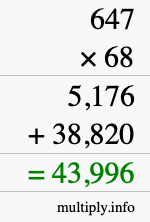 How to calculate 647 times 68 using long multiplication