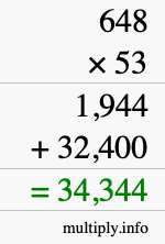 How to calculate 648 times 53 using long multiplication