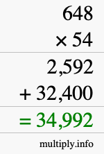 How to calculate 648 times 54 using long multiplication
