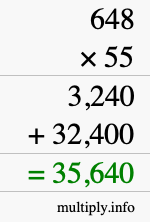 How to calculate 648 times 55 using long multiplication