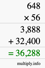 How to calculate 648 times 56 using long multiplication