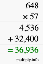 How to calculate 648 times 57 using long multiplication