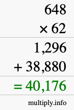 How to calculate 648 times 62 using long multiplication