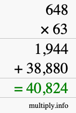 How to calculate 648 times 63 using long multiplication