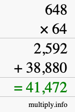 How to calculate 648 times 64 using long multiplication