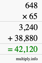 How to calculate 648 times 65 using long multiplication
