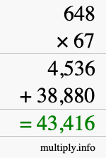 How to calculate 648 times 67 using long multiplication