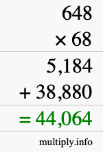 How to calculate 648 times 68 using long multiplication