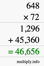 How to calculate 648 times 72 using long multiplication