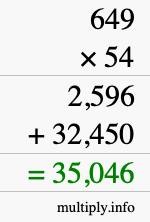 How to calculate 649 times 54 using long multiplication