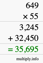 How to calculate 649 times 55 using long multiplication