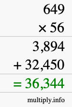 How to calculate 649 times 56 using long multiplication