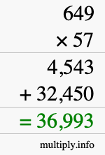 How to calculate 649 times 57 using long multiplication