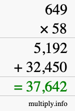 How to calculate 649 times 58 using long multiplication