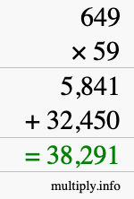 How to calculate 649 times 59 using long multiplication