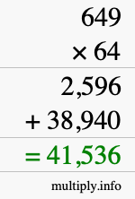 How to calculate 649 times 64 using long multiplication