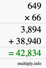 How to calculate 649 times 66 using long multiplication
