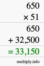 How to calculate 650 times 51 using long multiplication How to calculate 650 times 51 using long multiplication