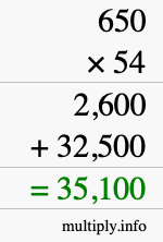 How to calculate 650 times 54 using long multiplication