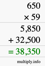 How to calculate 650 times 59 using long multiplication