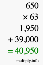 How to calculate 650 times 63 using long multiplication