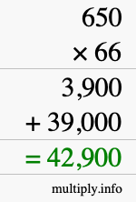 How to calculate 650 times 66 using long multiplication