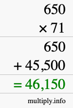 How to calculate 650 times 71 using long multiplication