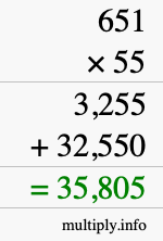 How to calculate 651 times 55 using long multiplication How to calculate 651 times 55 using long multiplication