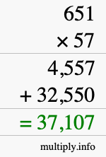 How to calculate 651 times 57 using long multiplication