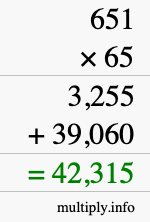 How to calculate 651 times 65 using long multiplication