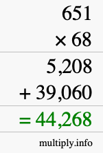 How to calculate 651 times 68 using long multiplication