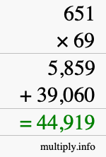 How to calculate 651 times 69 using long multiplication
