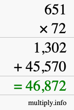How to calculate 651 times 72 using long multiplication
