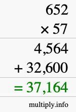 How to calculate 652 times 57 using long multiplication