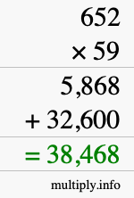 How to calculate 652 times 59 using long multiplication