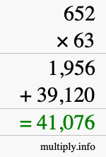 How to calculate 652 times 63 using long multiplication