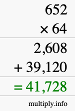 How to calculate 652 times 64 using long multiplication How to calculate 652 times 64 using long multiplication