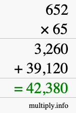 How to calculate 652 times 65 using long multiplication