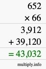 How to calculate 652 times 66 using long multiplication