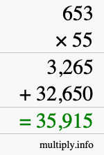 How to calculate 653 times 55 using long multiplication How to calculate 653 times 55 using long multiplication