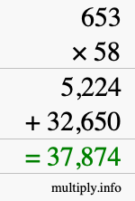 How to calculate 653 times 58 using long multiplication