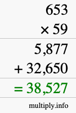 How to calculate 653 times 59 using long multiplication