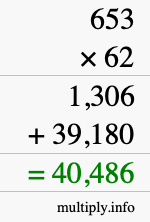 How to calculate 653 times 62 using long multiplication