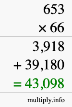 How to calculate 653 times 66 using long multiplication
