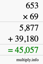 How to calculate 653 times 69 using long multiplication